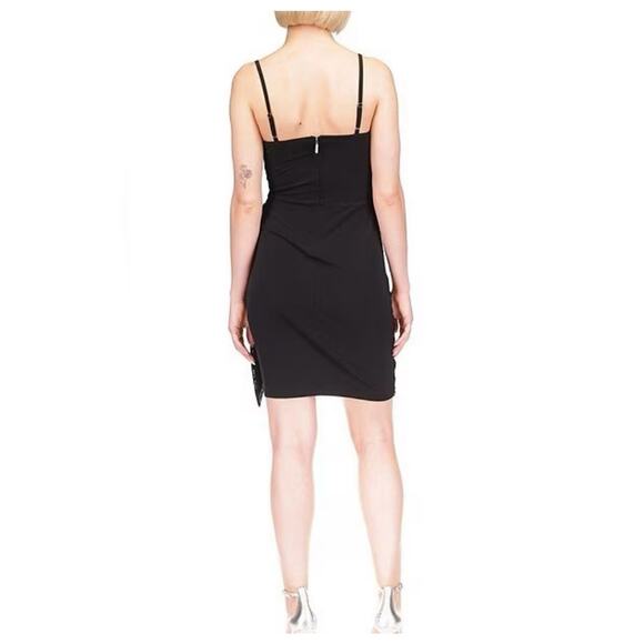 Michael Kors Sequin Matte Jersey Sleeveless Faux Wrap Mini Black Dress Sz XL New - Picture 2 of 16